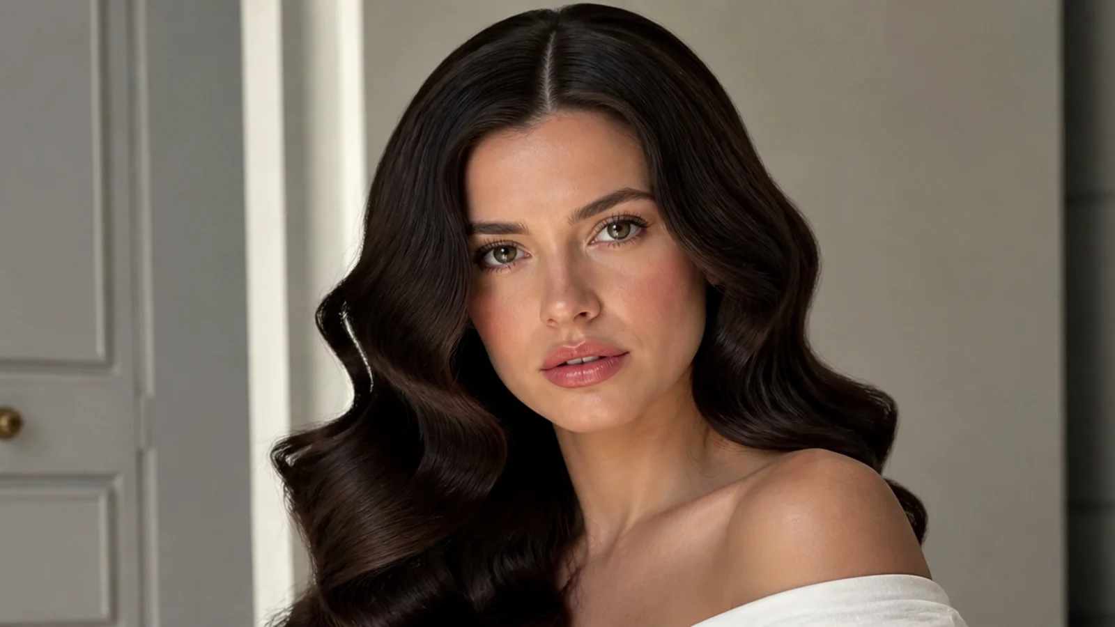 Soft Hollywood waves with a middle part
