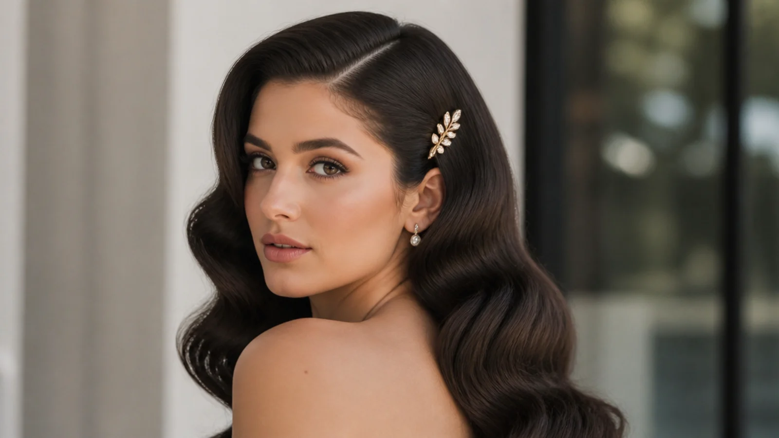 Soft Hollywood waves finished with a delicate clip