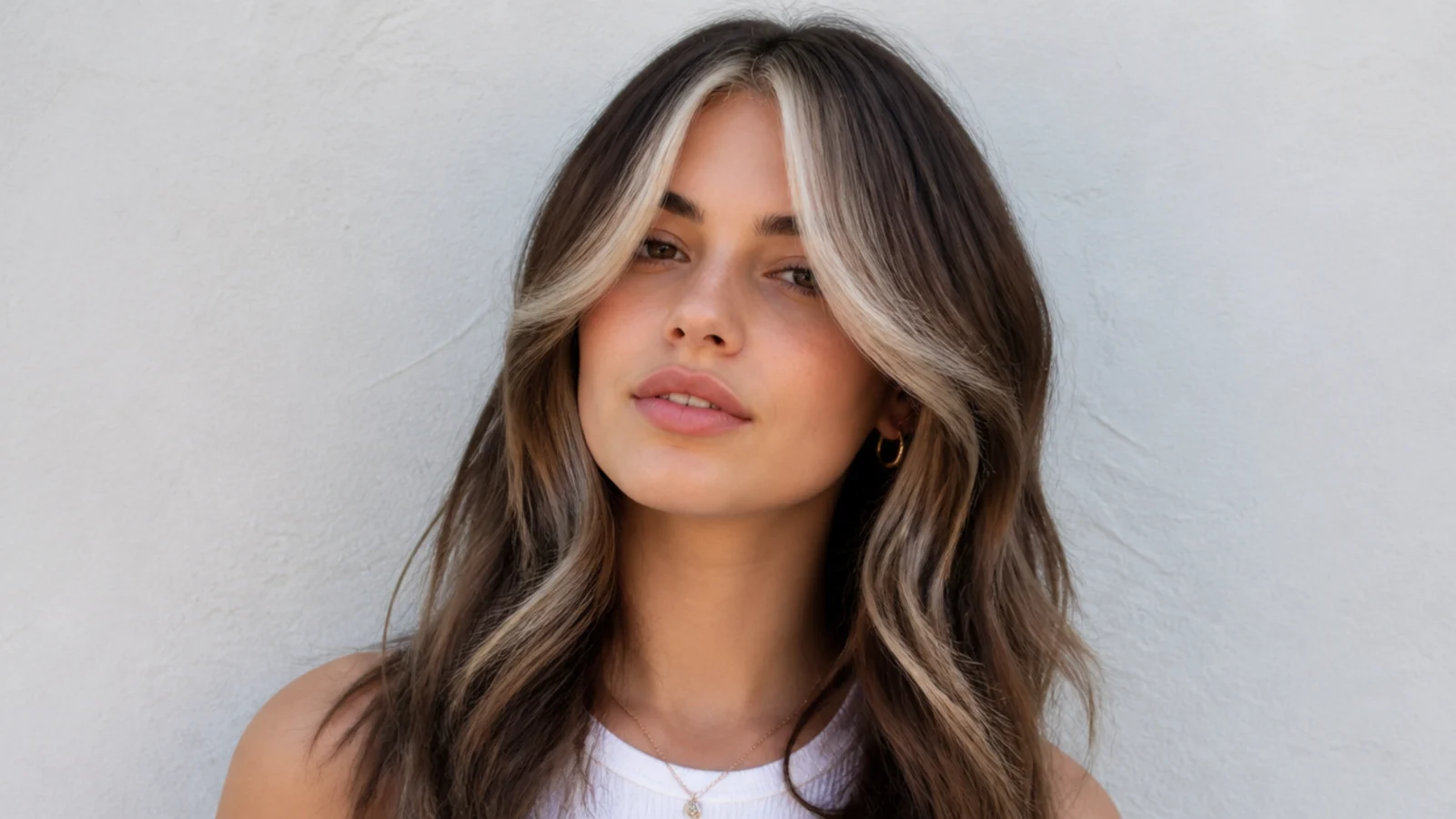Hair with curtain bangs and bold chunky money piece pieces