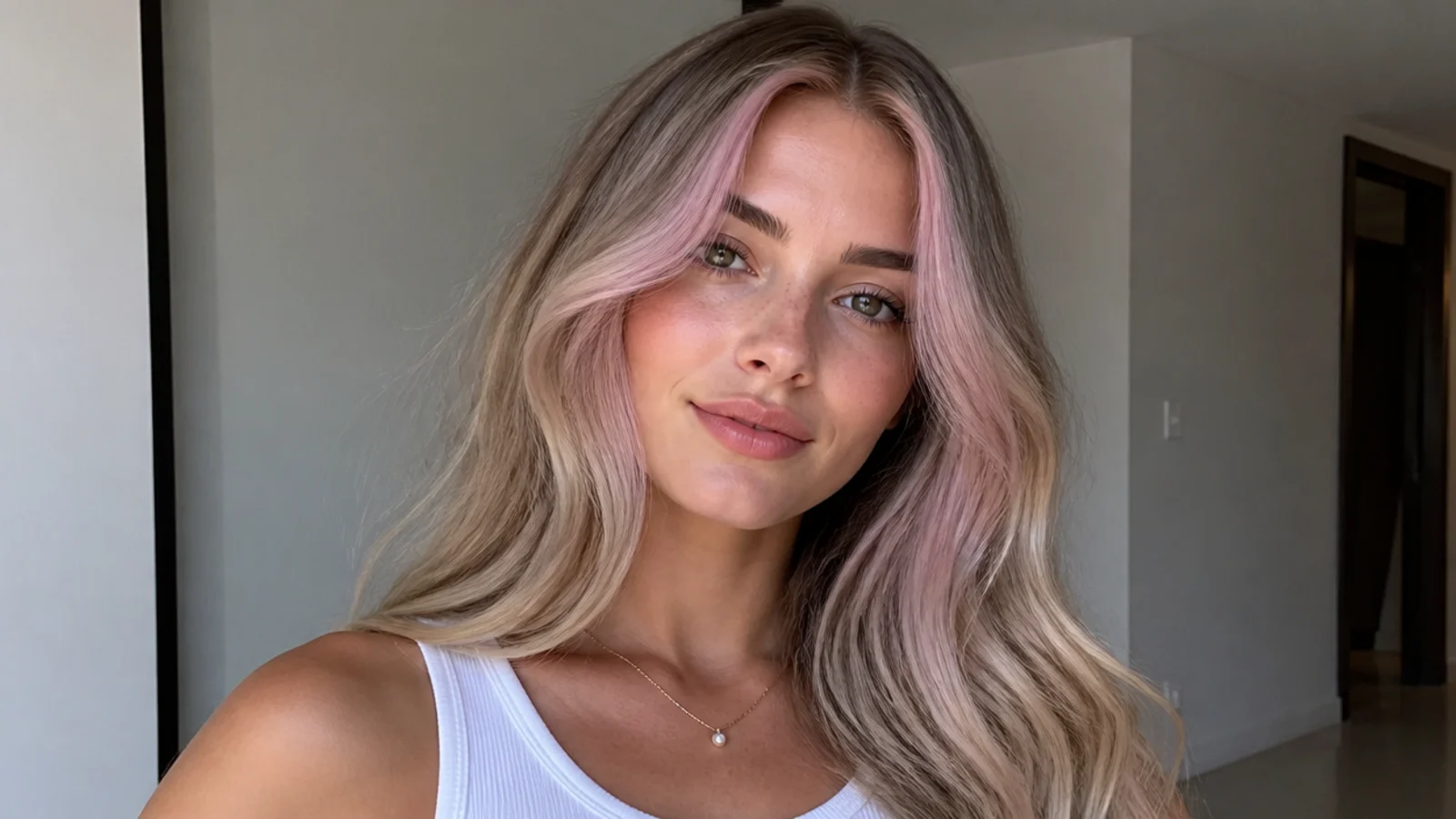 Light hair with bold pastel-toned chunky money piece pieces