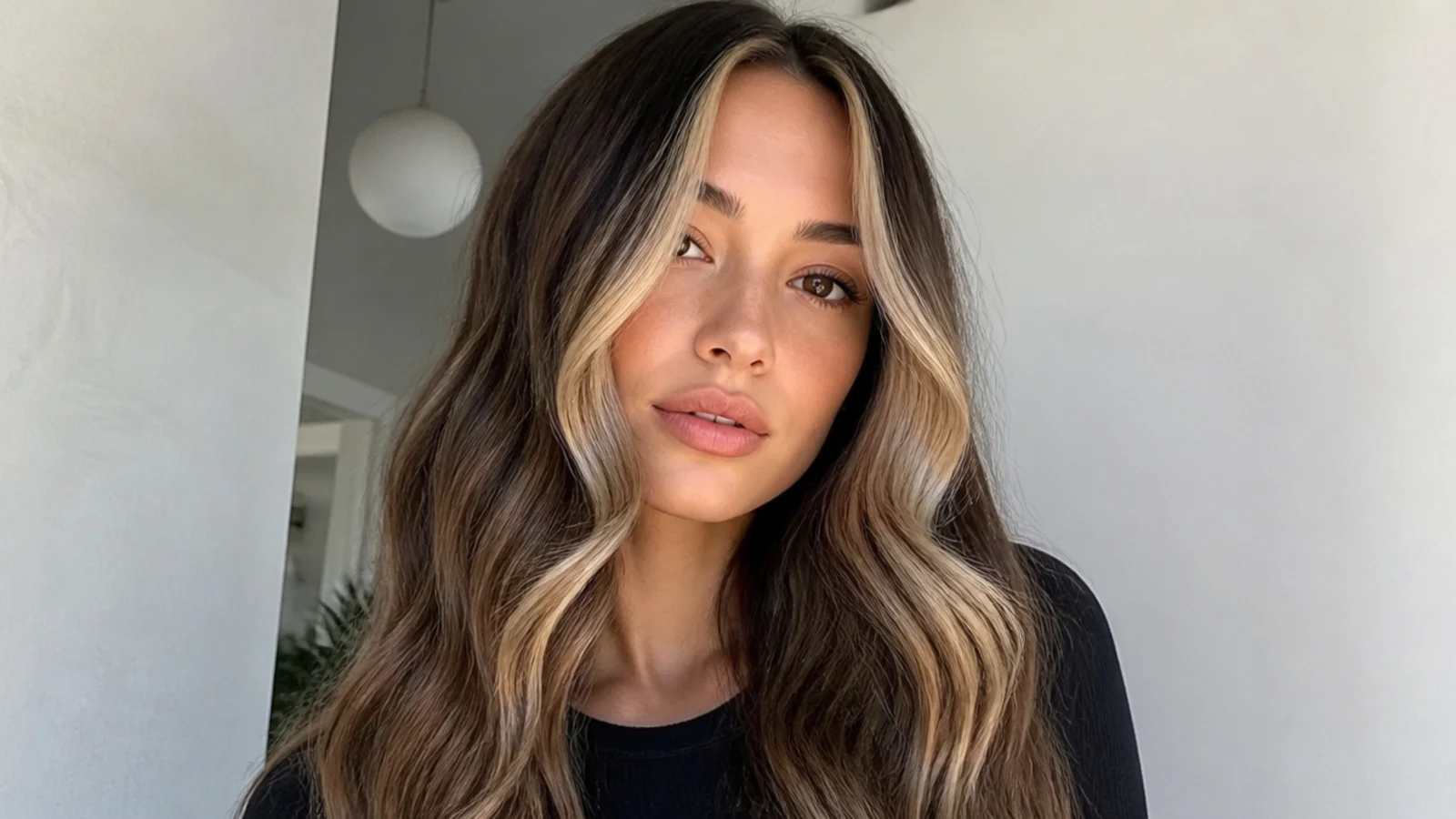 Hair with medium-width chunky money piece pieces, bold but blended