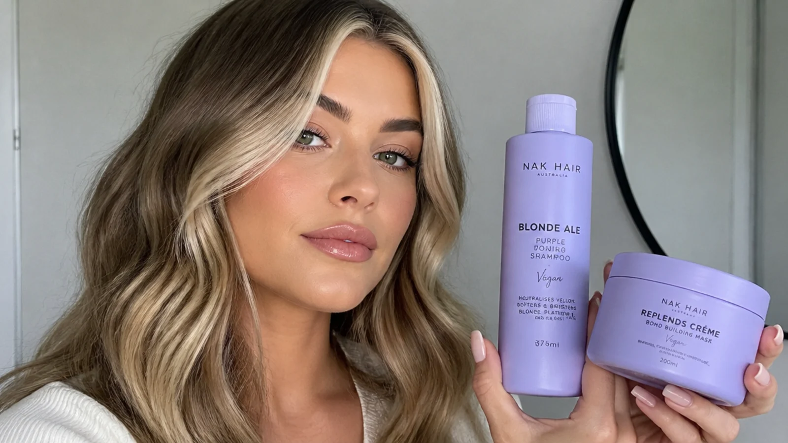 Purple toning shampoo and bond-building mask for chunky money piece upkeep