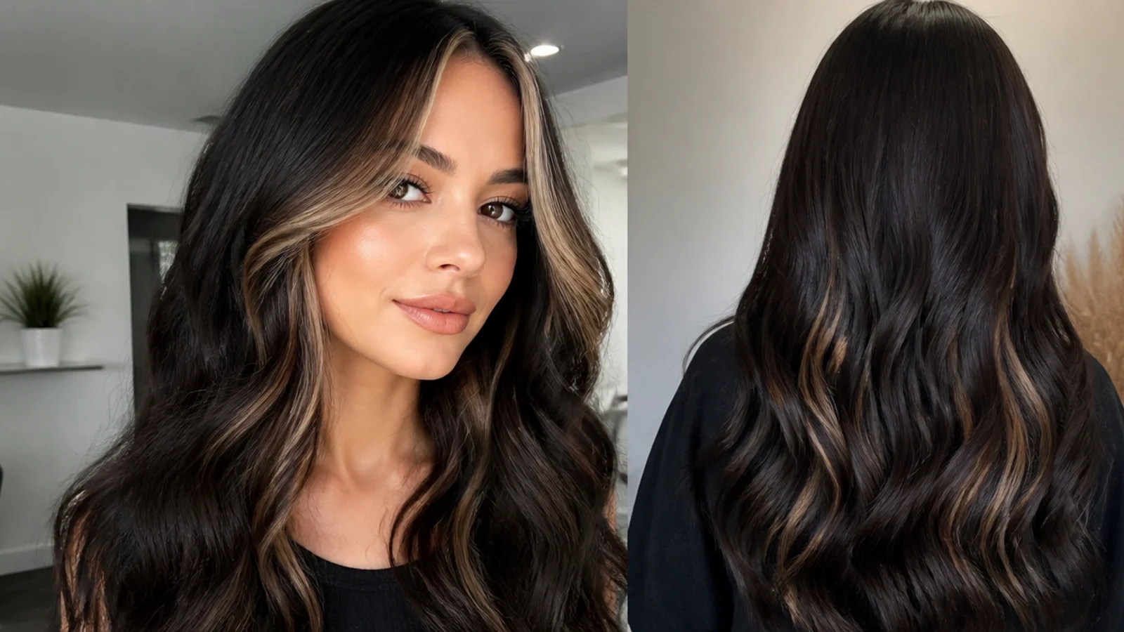 Black hair with a hidden peekaboo caramel money piece