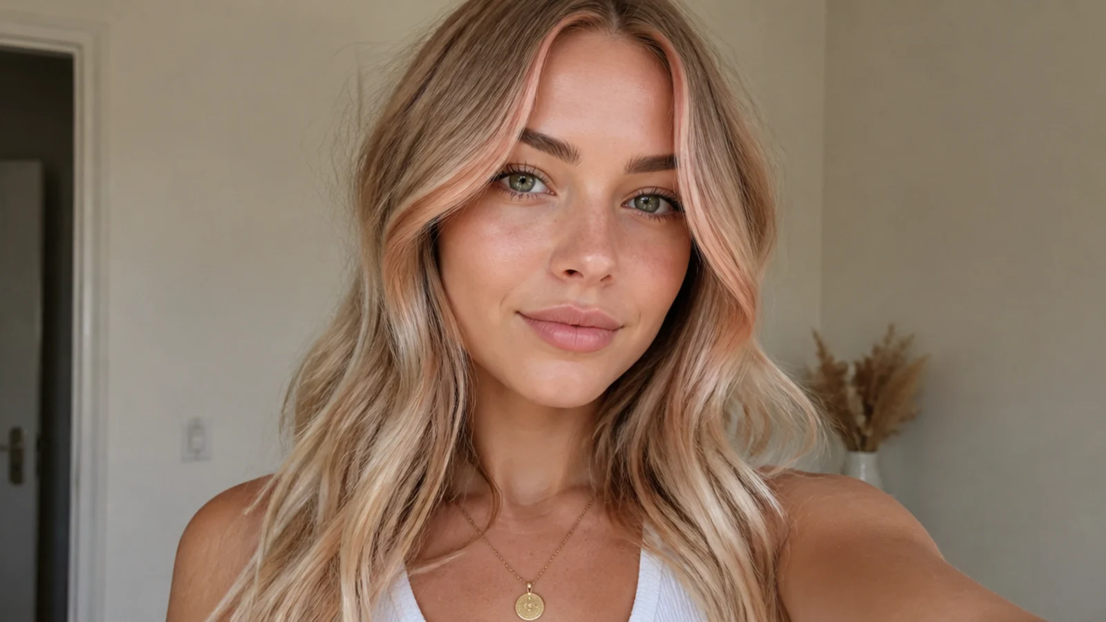 Light hair with a rose gold money piece