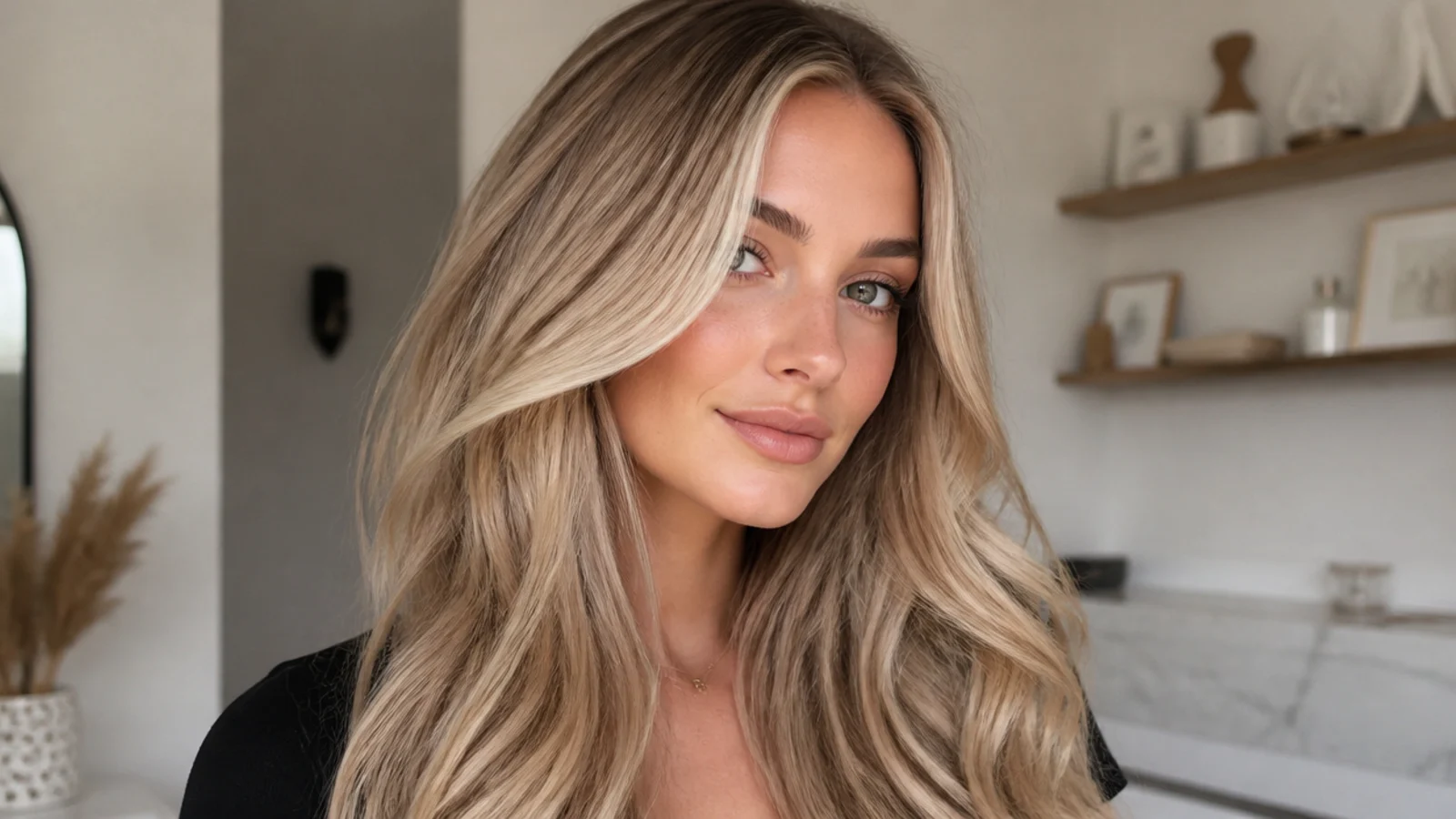 Light hair with a champagne blonde money piece