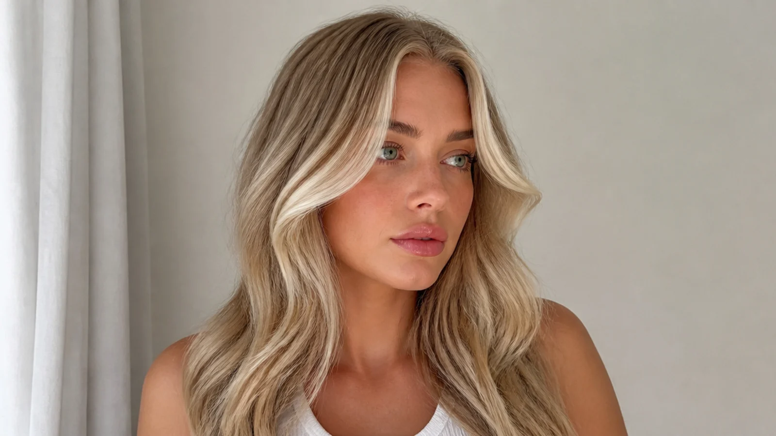 Light hair with a cool pearl blonde money piece