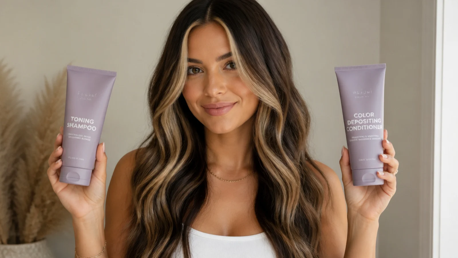 Toning shampoo and color-depositing conditioner for maintaining money piece color