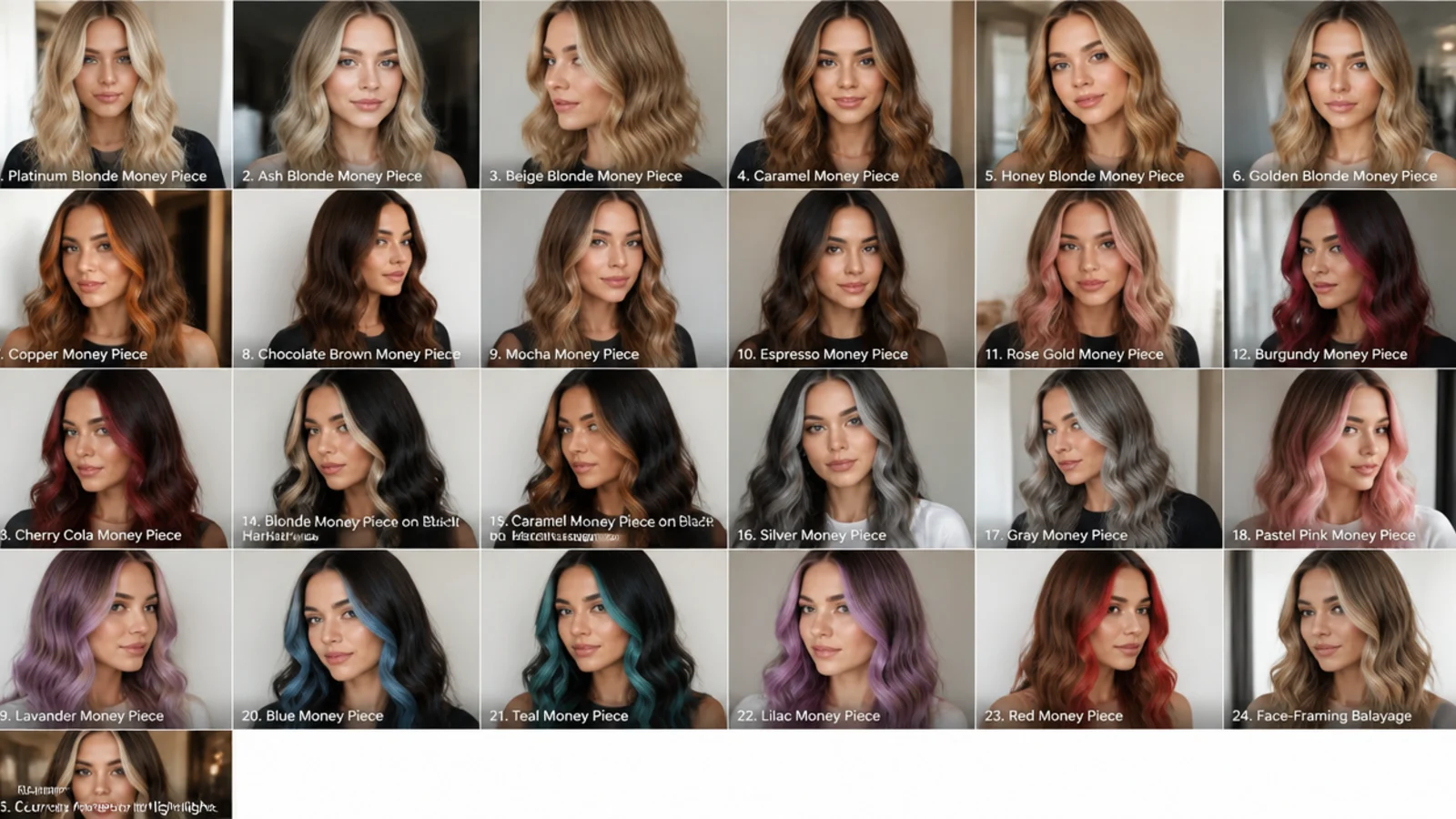 25 money piece hair colors to try, vertical Pinterest style