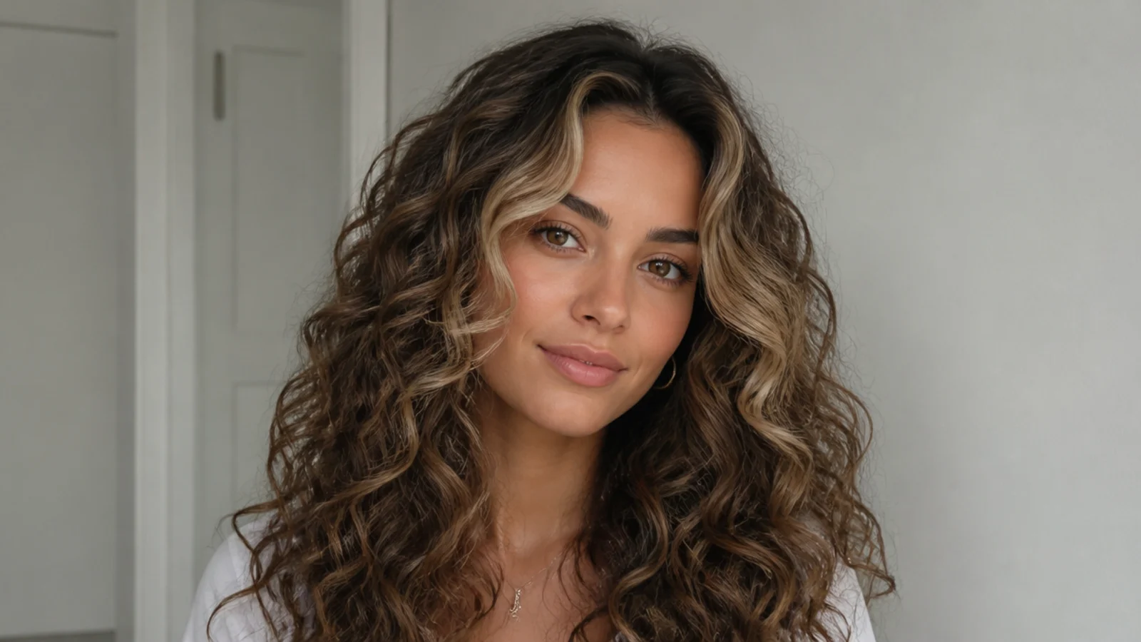 Curly hair with soft babylight money piece pieces