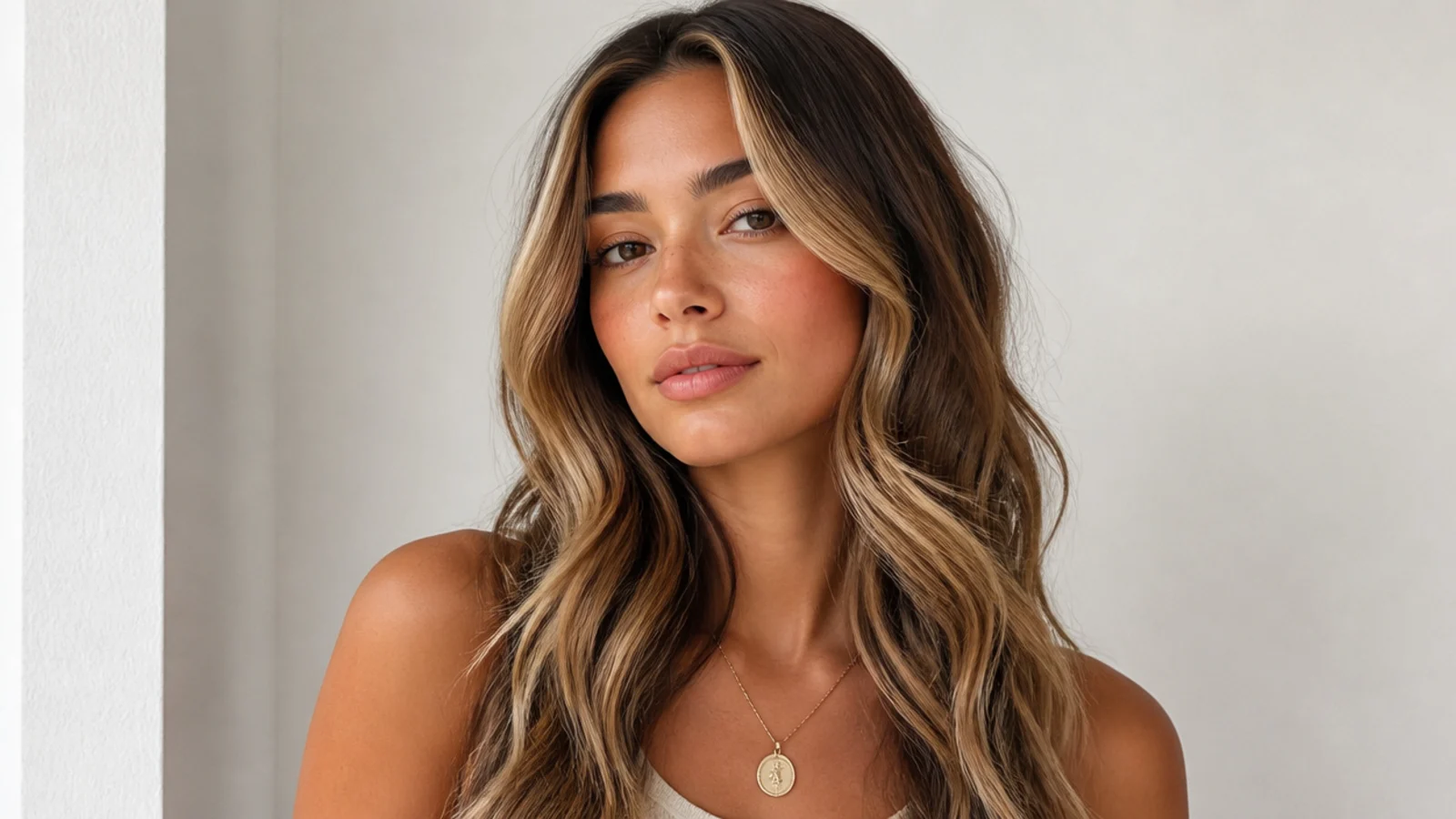 Wavy hair with a soft bronde money piece