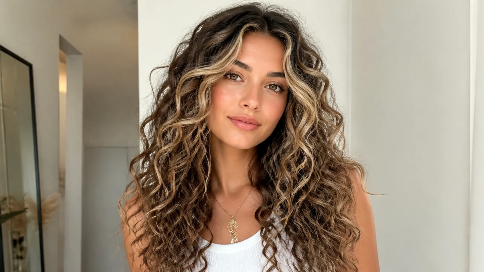 Money piece ideas for curly hair, vertical Pinterest style