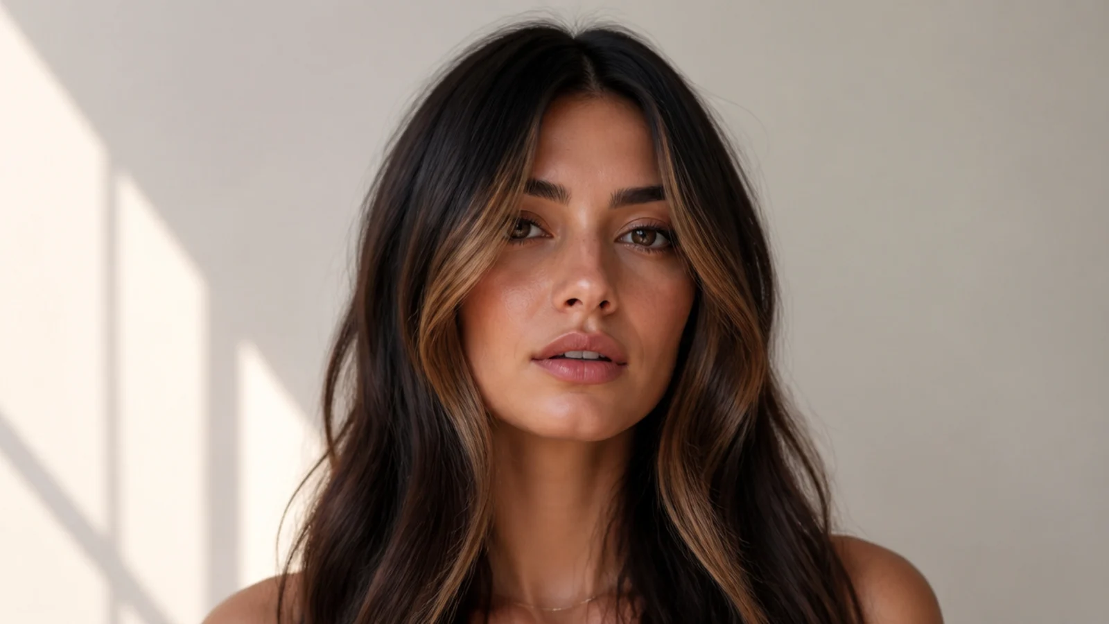 Brunette hair with a warm bronze money piece