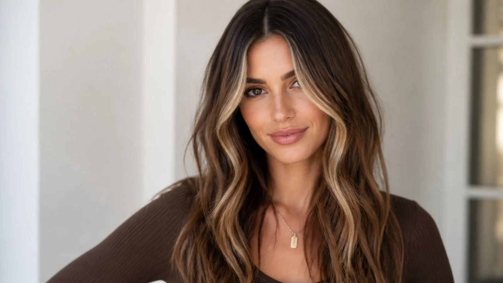 Brown hair with fine babylight money piece pieces framing the face