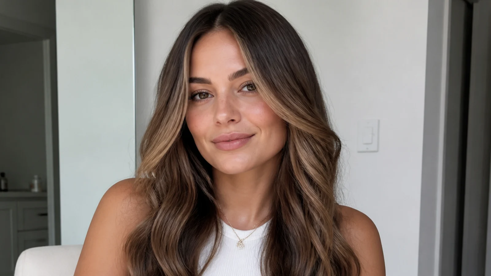 Brown hair with a soft demi-permanent tinted money piece