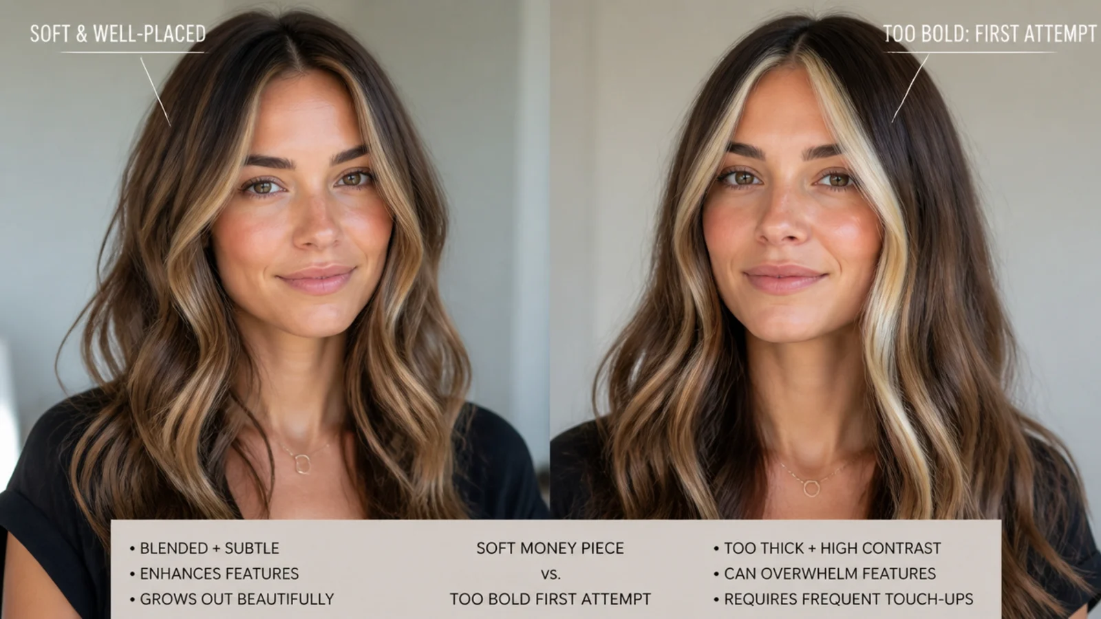 Comparison of a soft, well-placed money piece and a too-bold first attempt