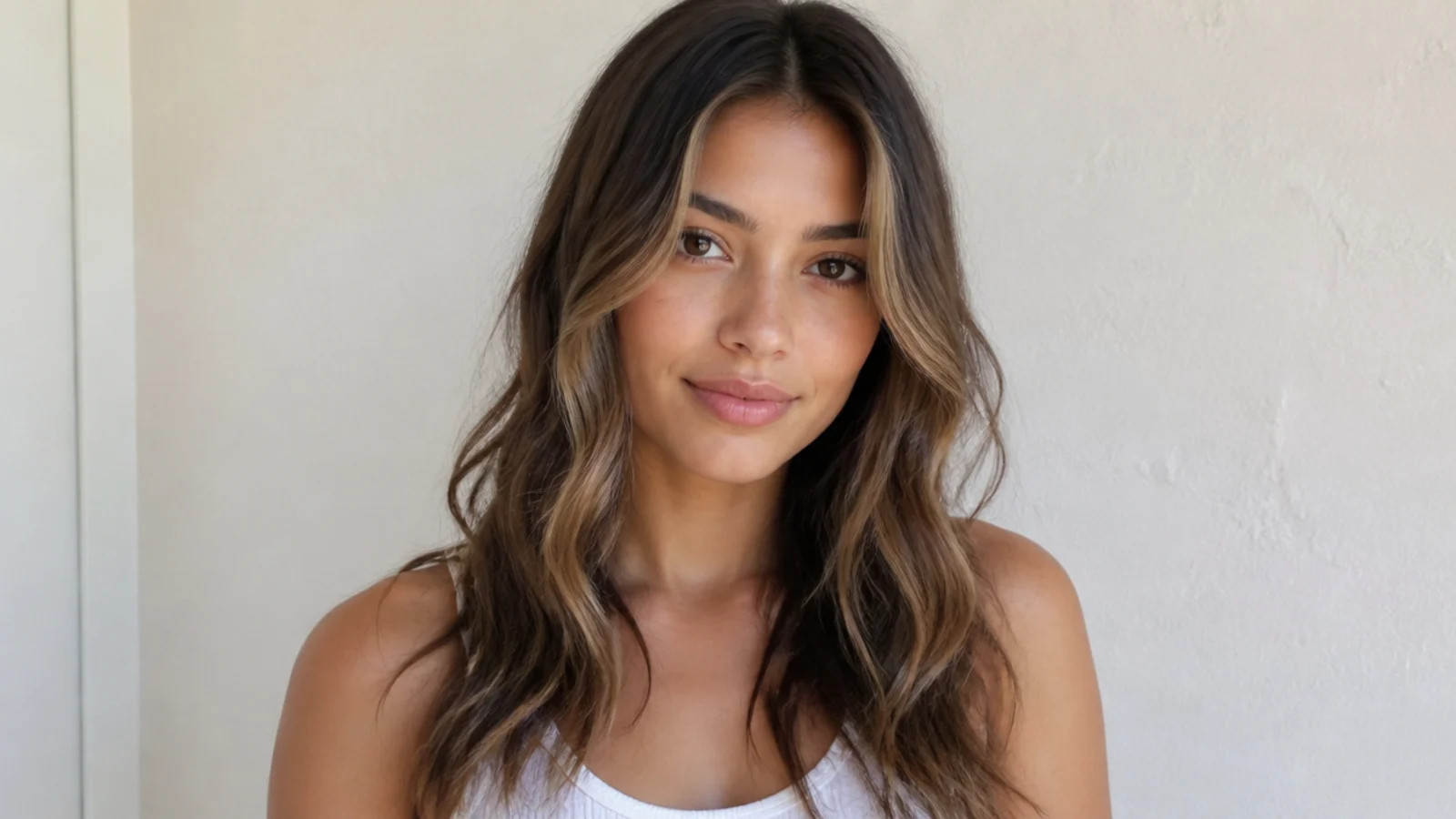 Soft babylight money piece framing the face on brown hair, subtle and natural