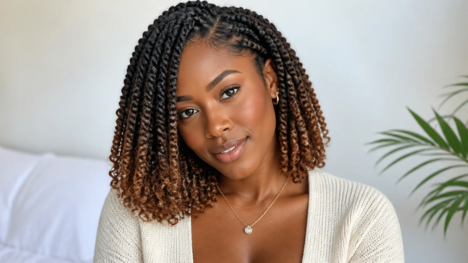 Passion twists bob with a dark-to-caramel ombre