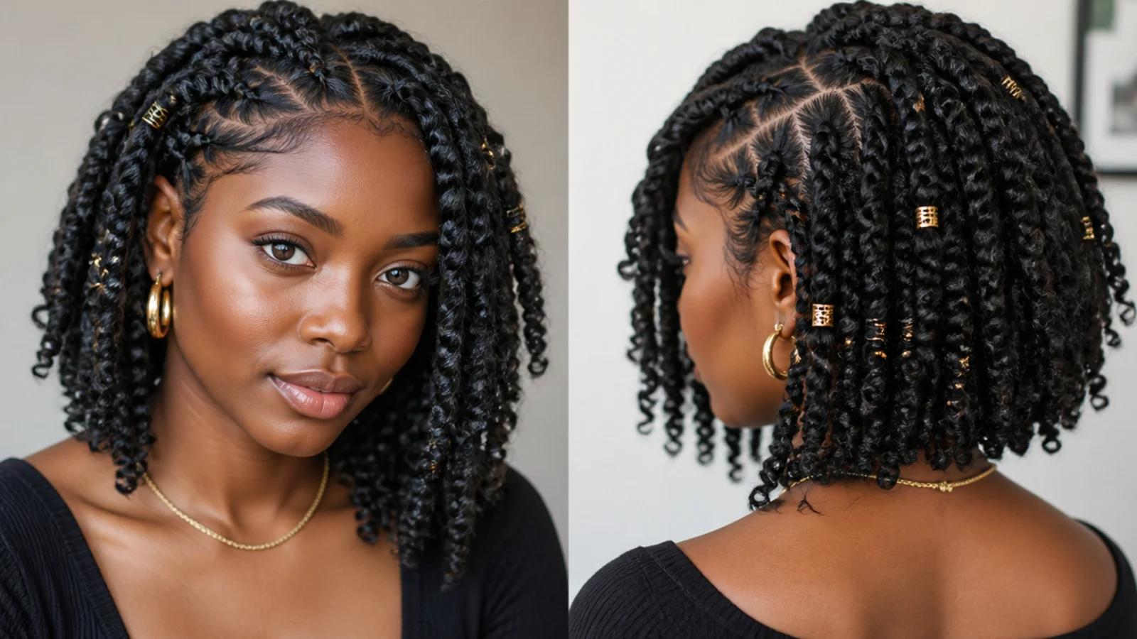 Passion twists bob with gold cuffs and beads