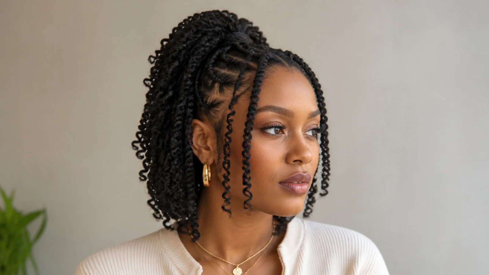 Passion twists bob in a half-up style