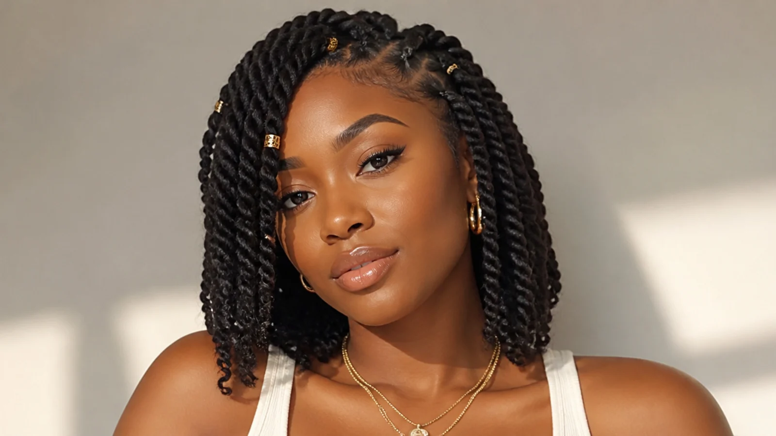 Passion twists bob styled with a side part and cuffs