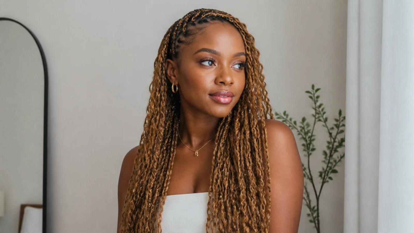 Honey blonde goddess passion twists with curls out
