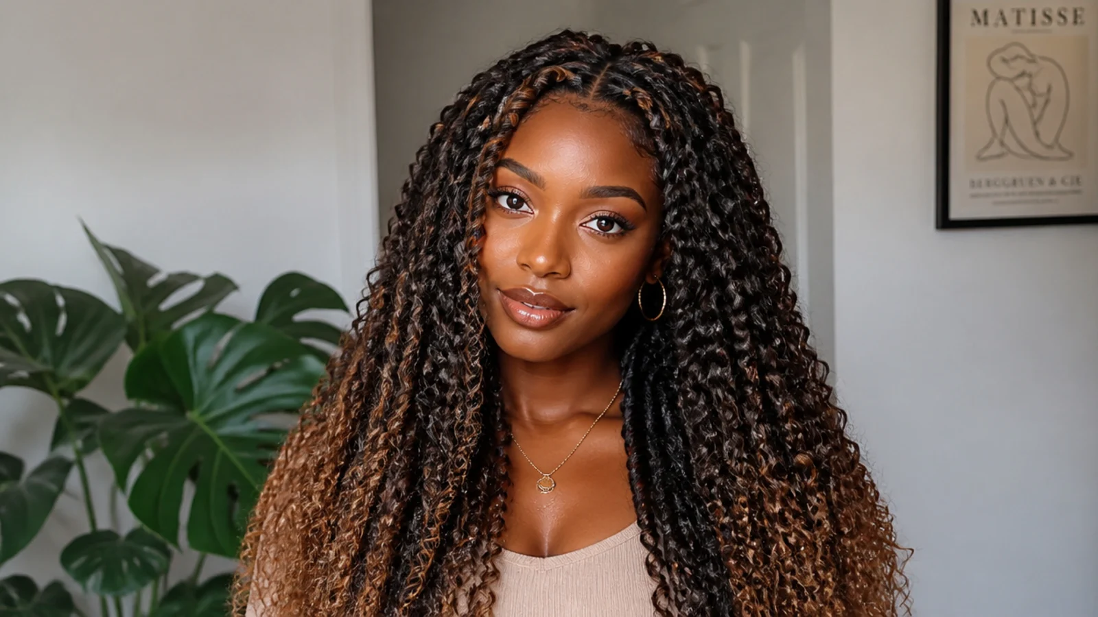Goddess passion twists blending two colours with curls out