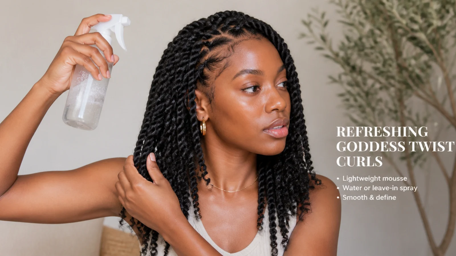 Refreshing goddess twist curls with mousse and a spray bottle