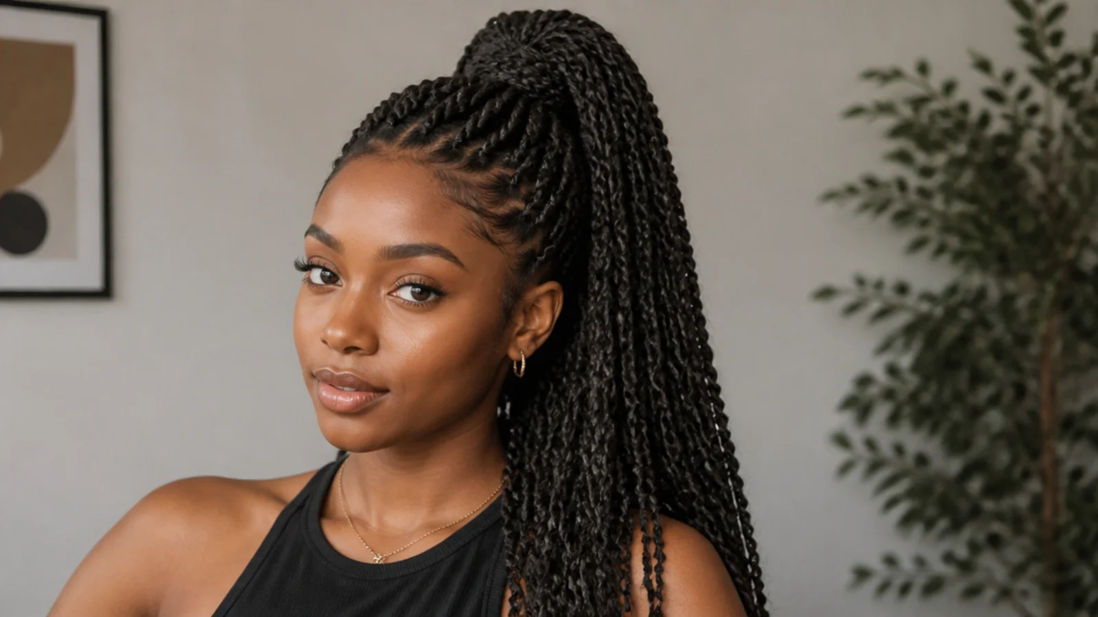 Mini passion twists in a full high ponytail