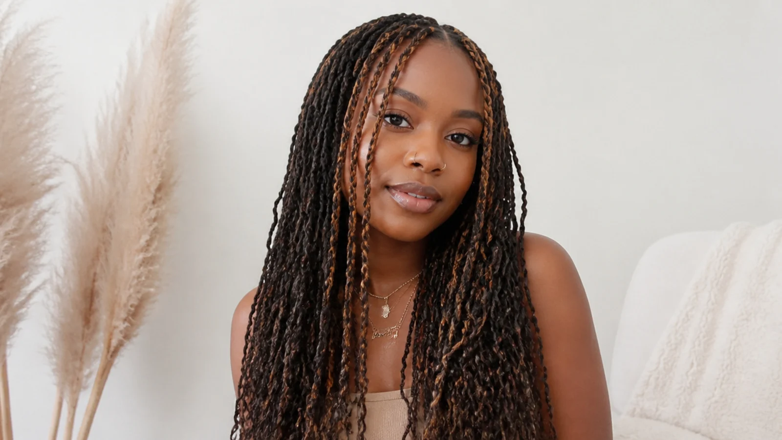 Mini passion twists with lighter face-framing pieces