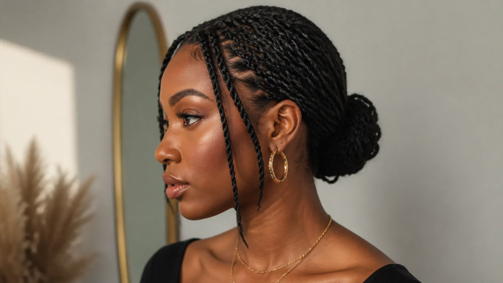 Mini passion twists in a sleek low bun