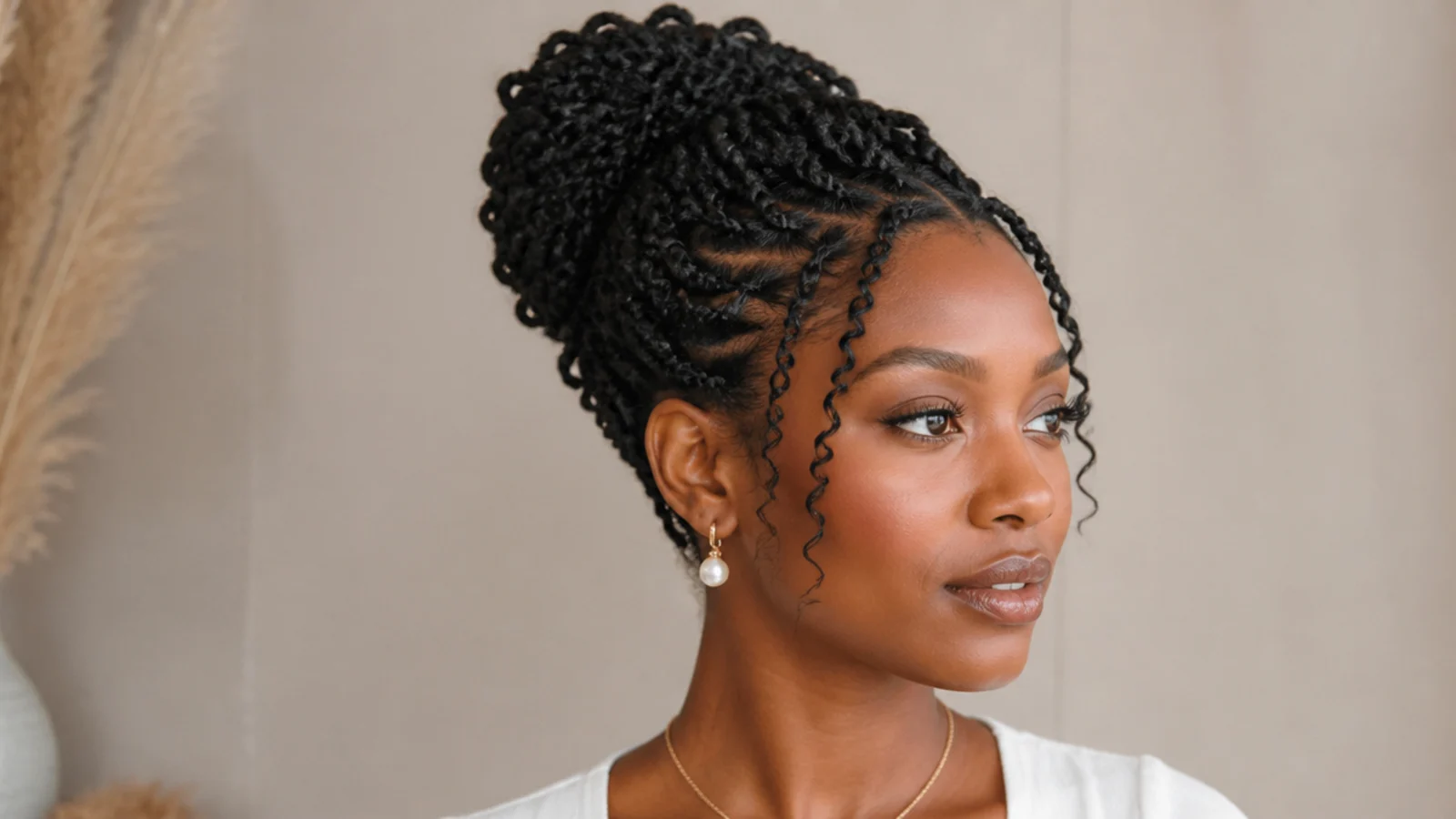 Mini passion twists in an elegant crown updo