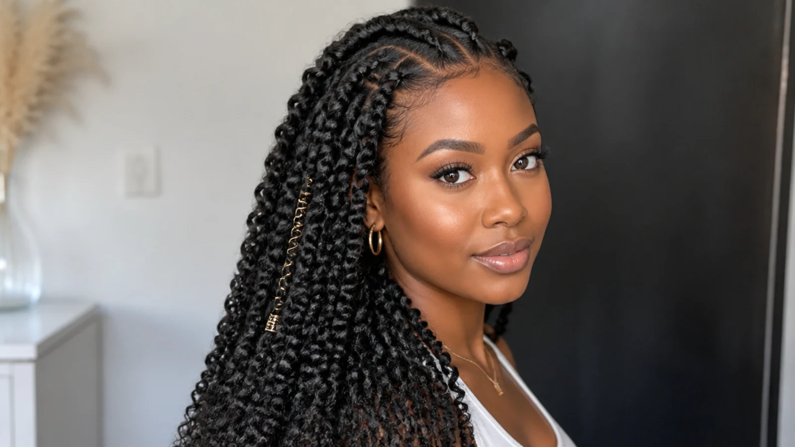Completed rows of passion twists building up the head