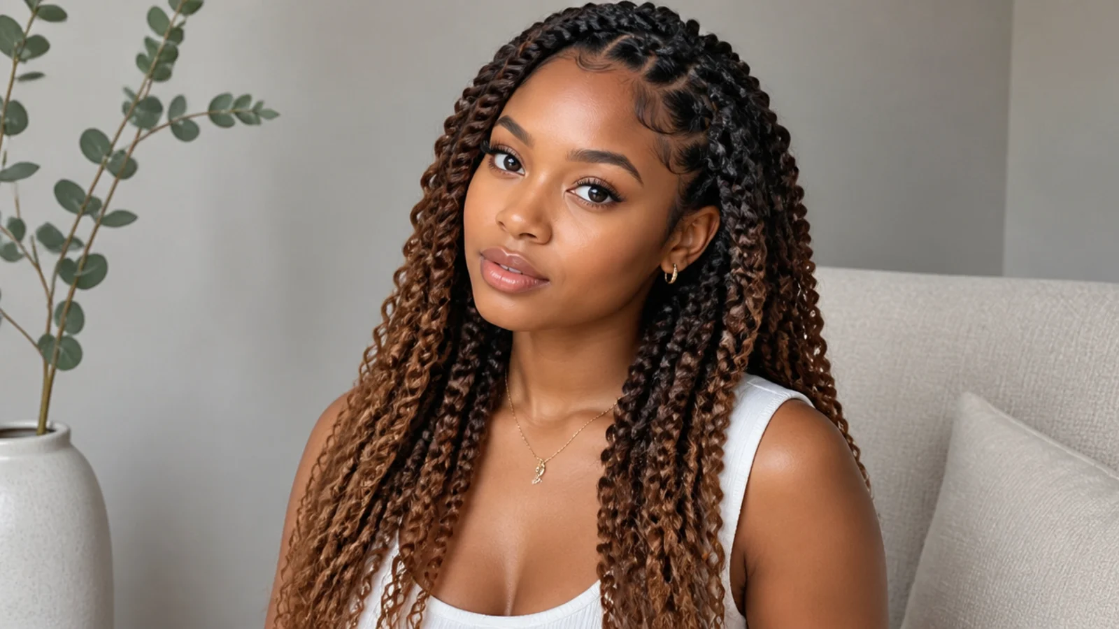 Passion twists fading from dark roots to caramel ends