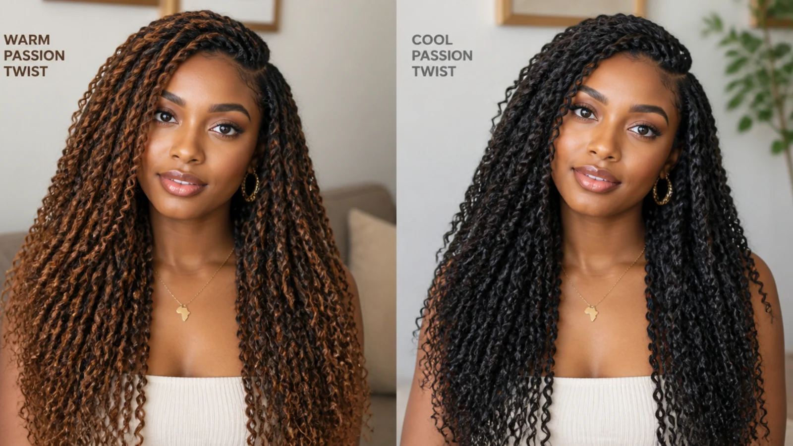 Warm and cool passion twists colours side by side