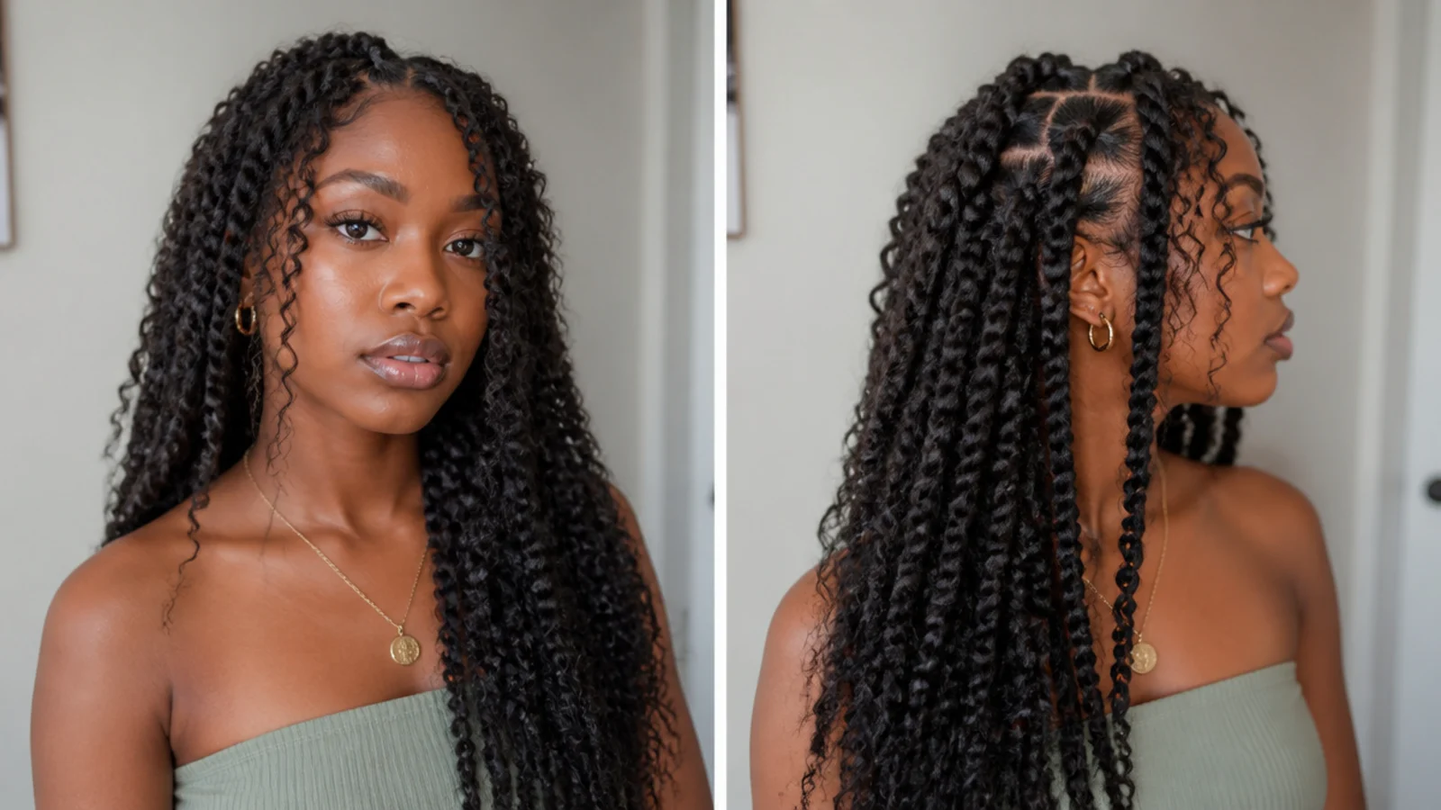 Soft, natural frizz on lived-in passion twists