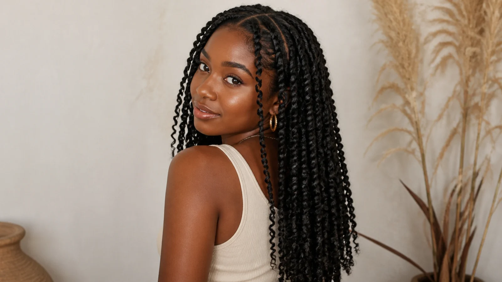 Natural black passion twists at mid-back length