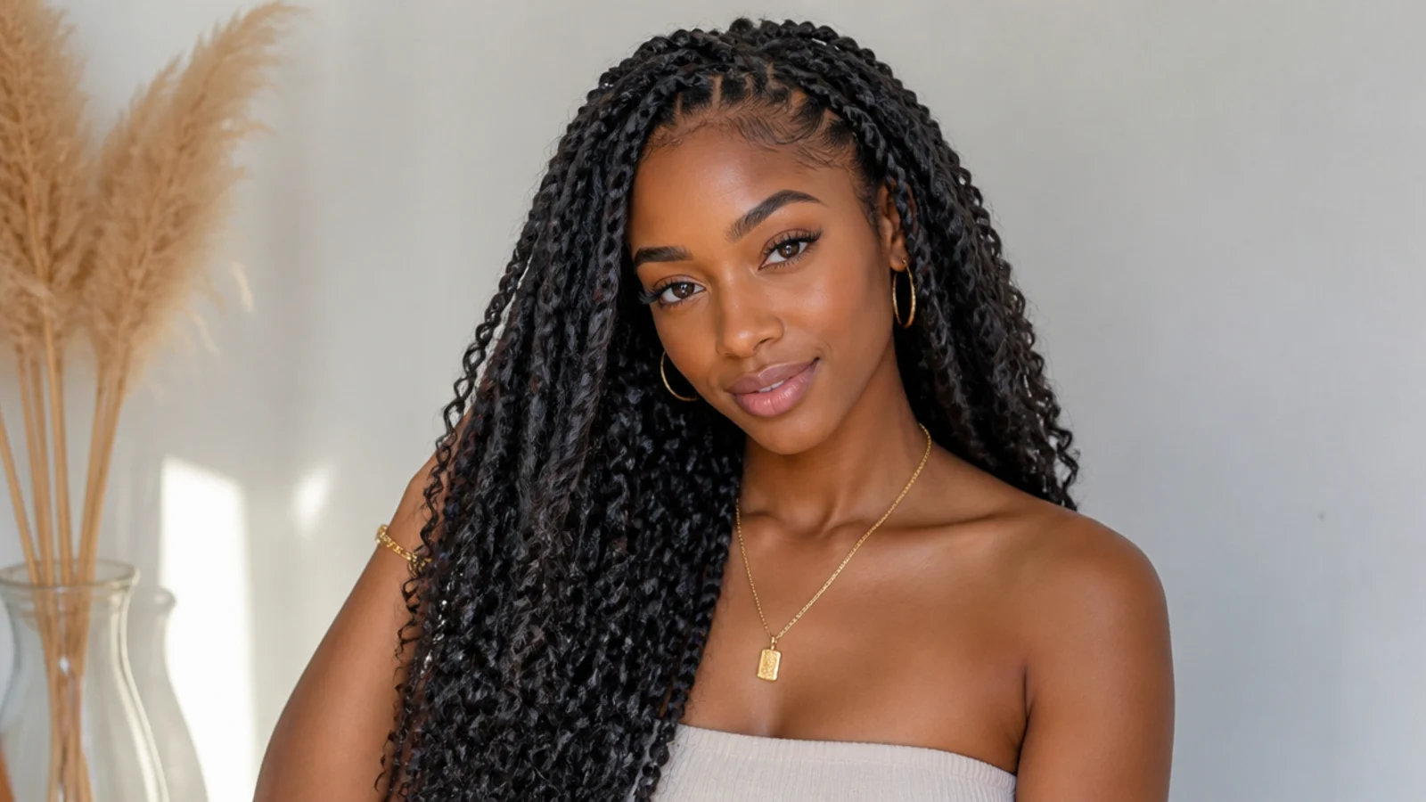 Passion twists with curls left out for a goddess look