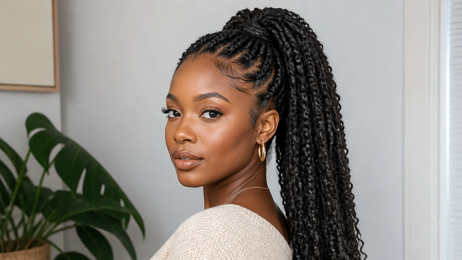 Passion twists gathered into a high ponytail
