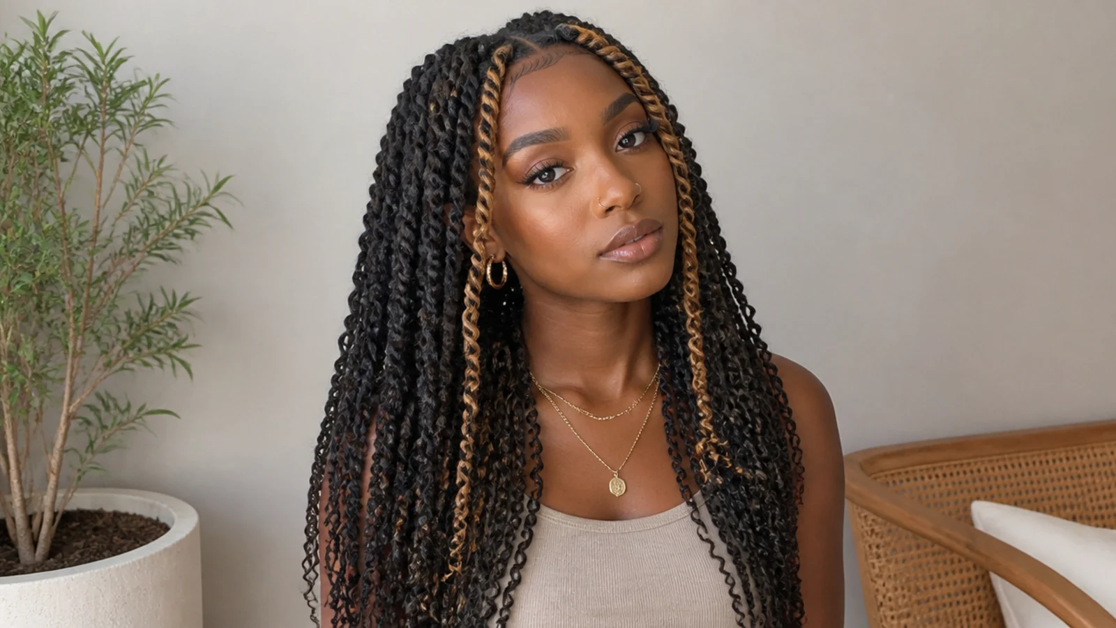 Dark passion twists with honey face-framing pieces
