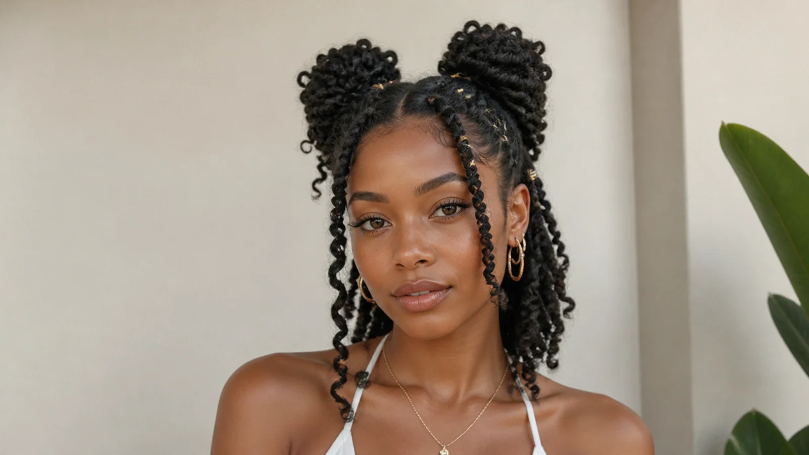 Passion twists in playful double buns