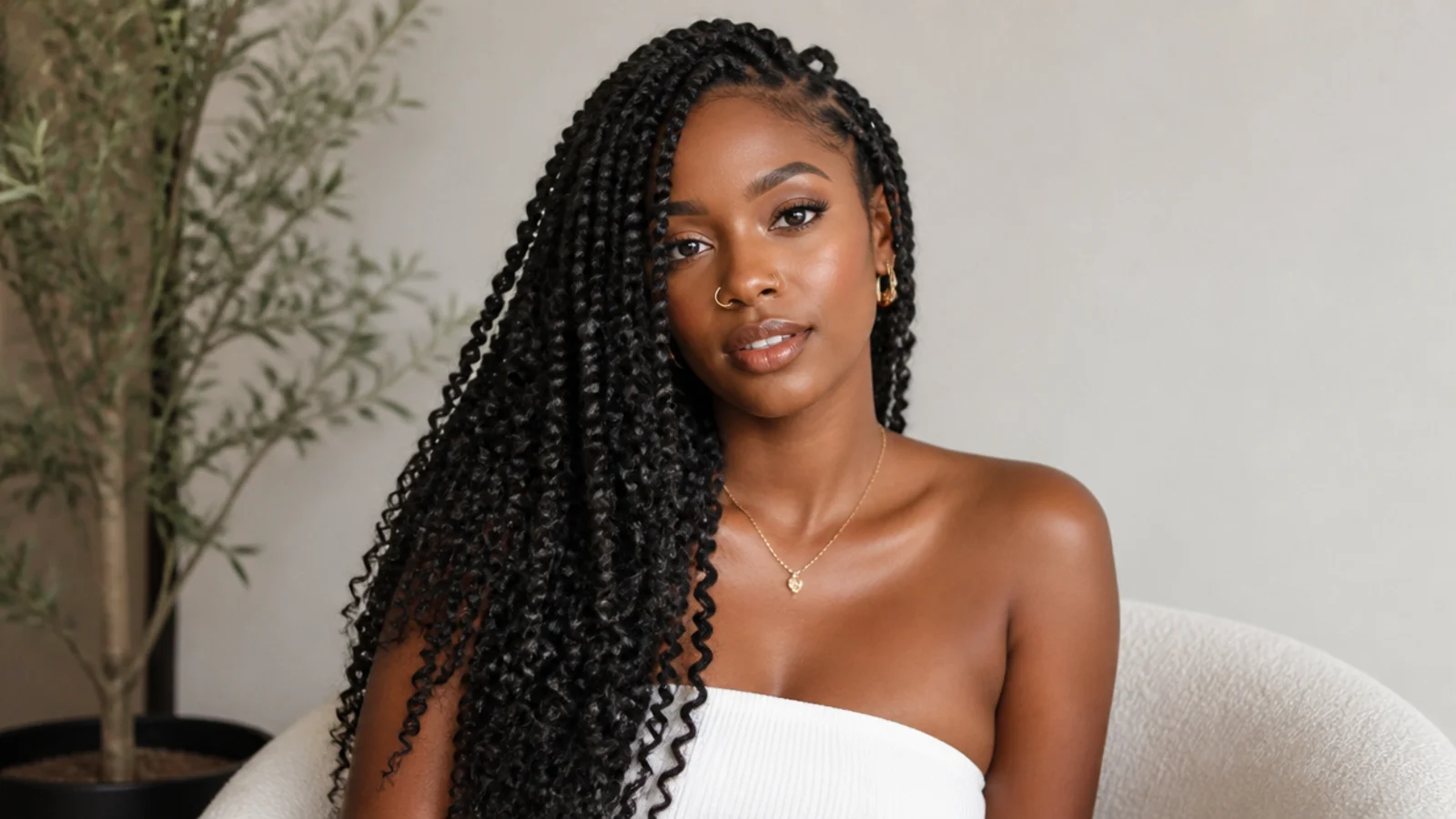 Passion twists swept over one shoulder