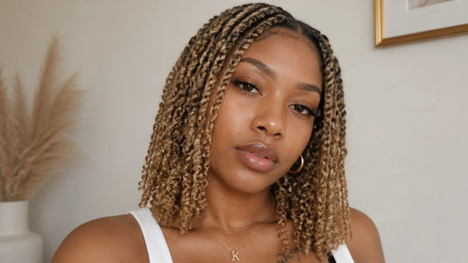 Honey blonde shoulder-length passion twists