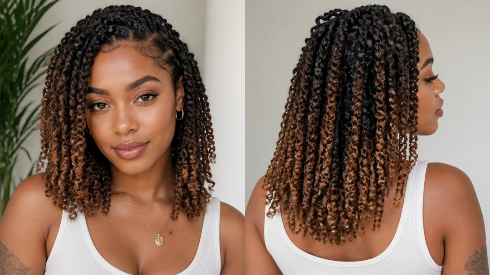 Shoulder-length passion twists with a caramel ombre