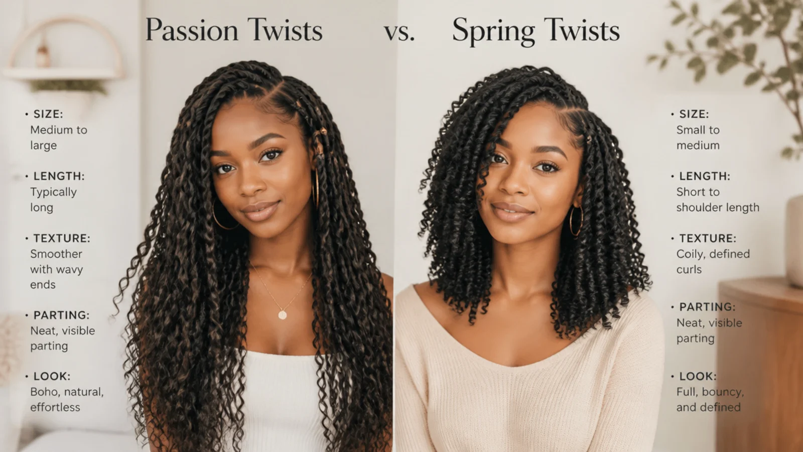 Passion twists vs spring twists comparison, vertical Pinterest style