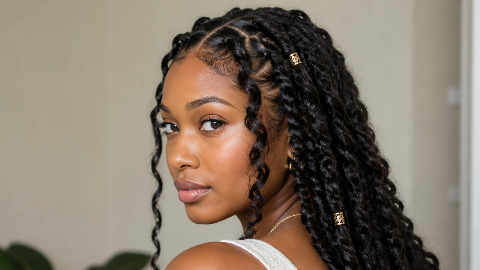 Close-up of soft, wavy passion twists