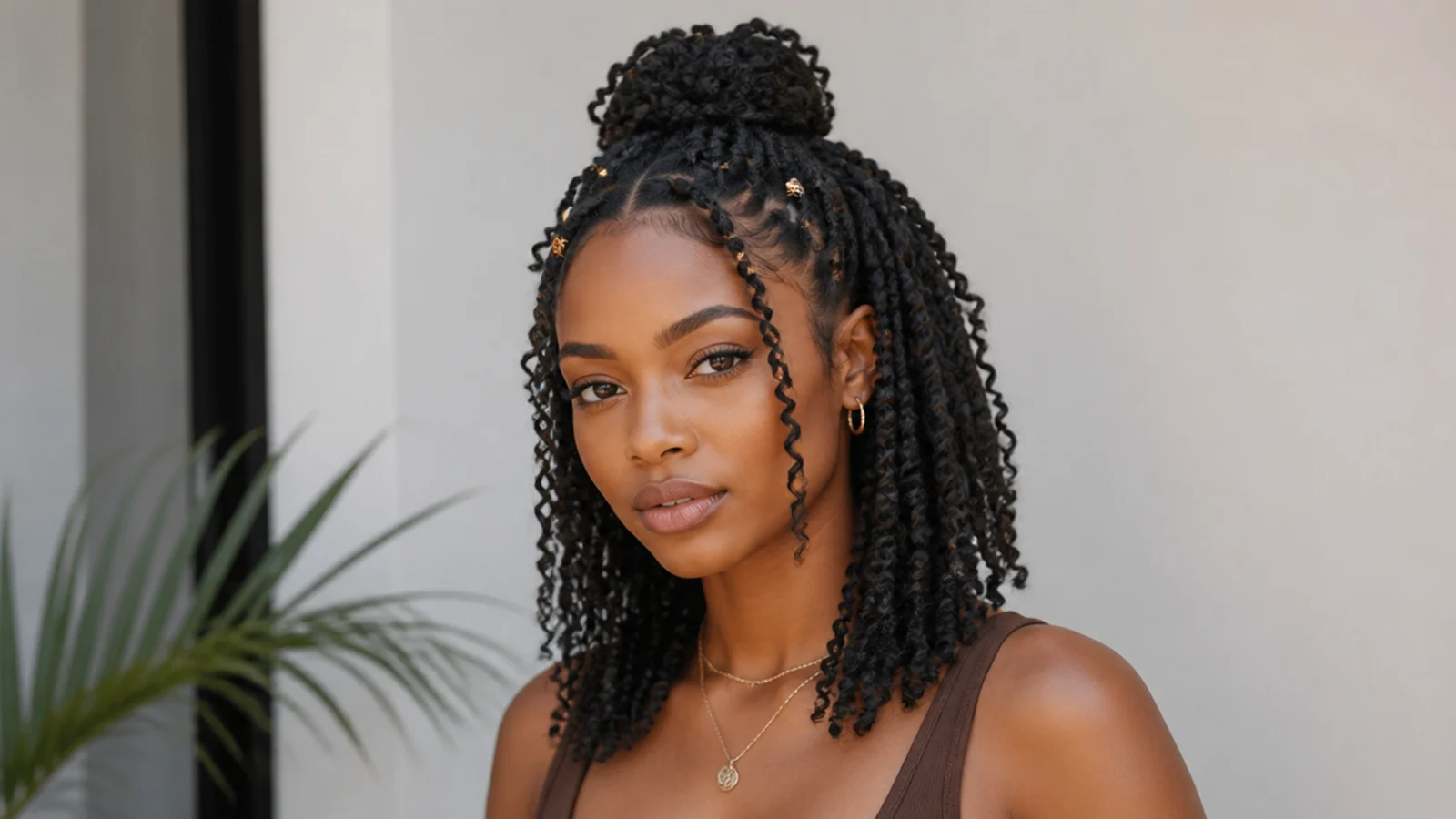 Short passion twists in a half-up style