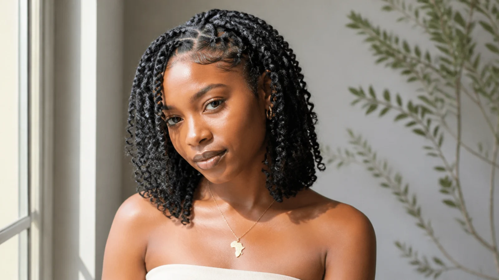 Short passion twists with soft curls left out