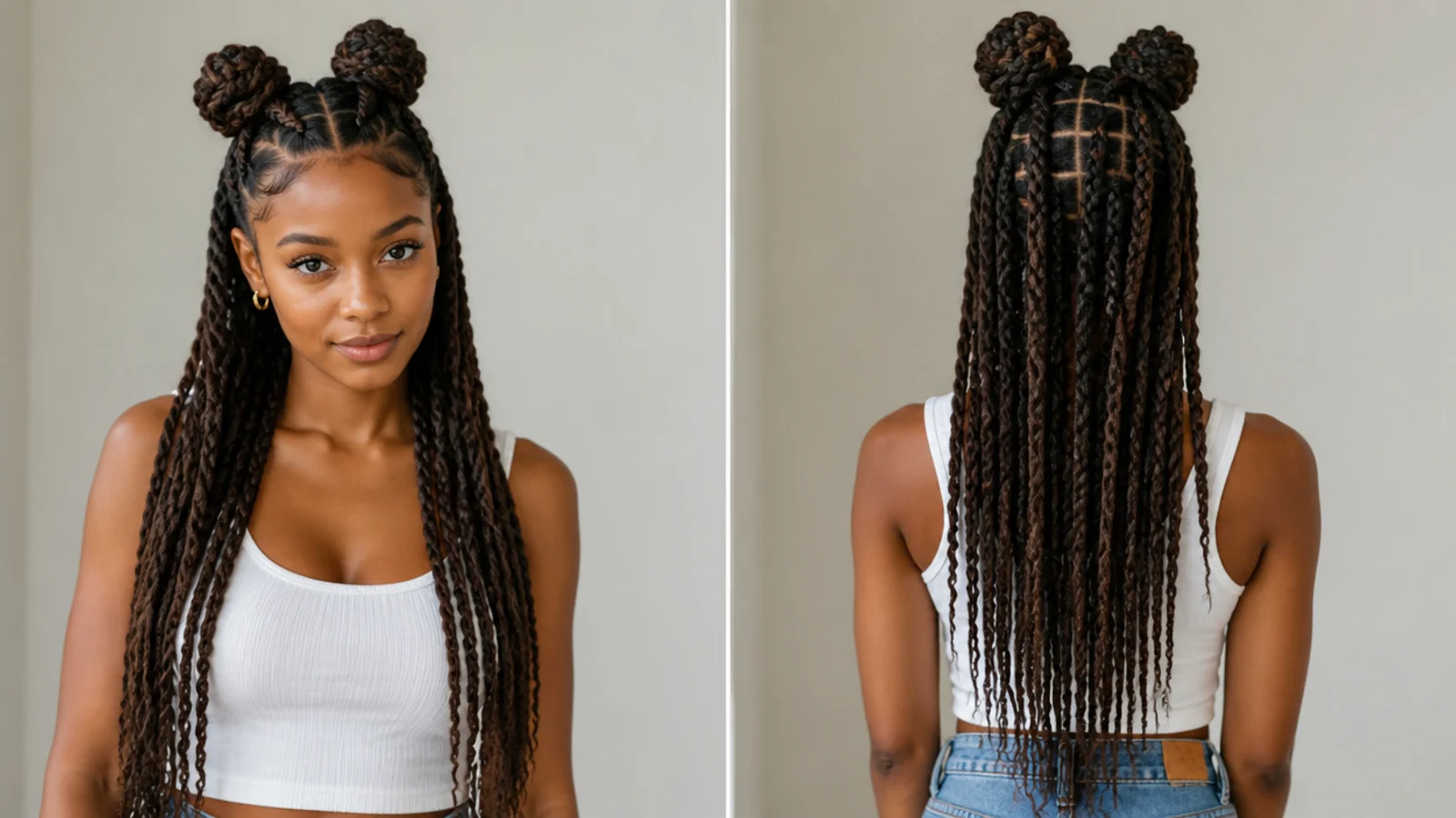 Rope braids leading up into space buns