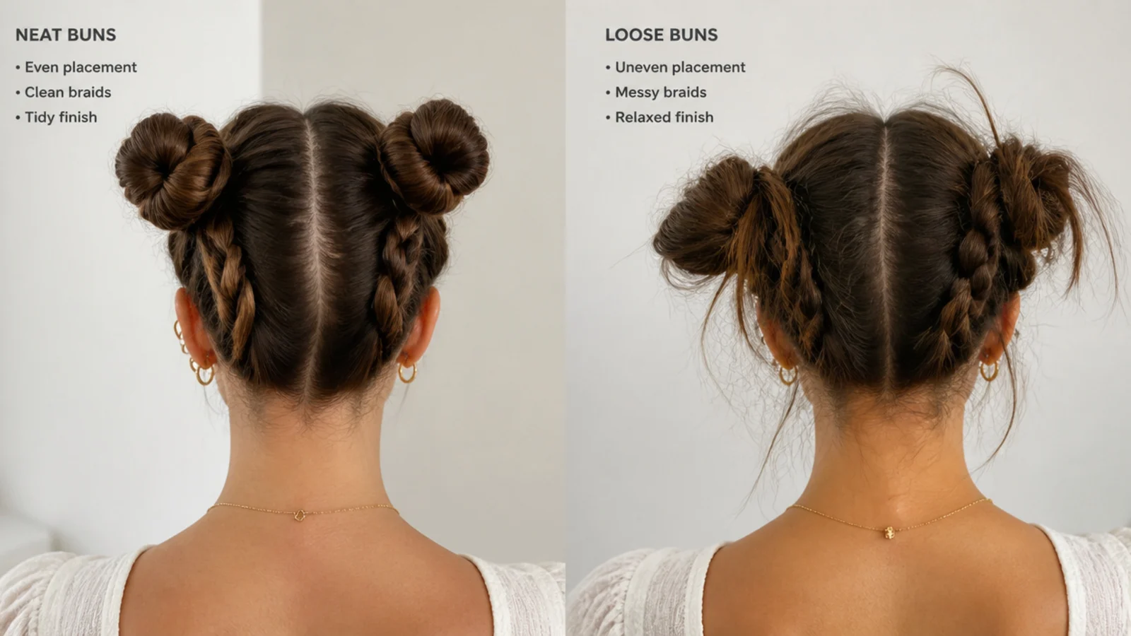 Neat, even braided buns versus loose, uneven ones