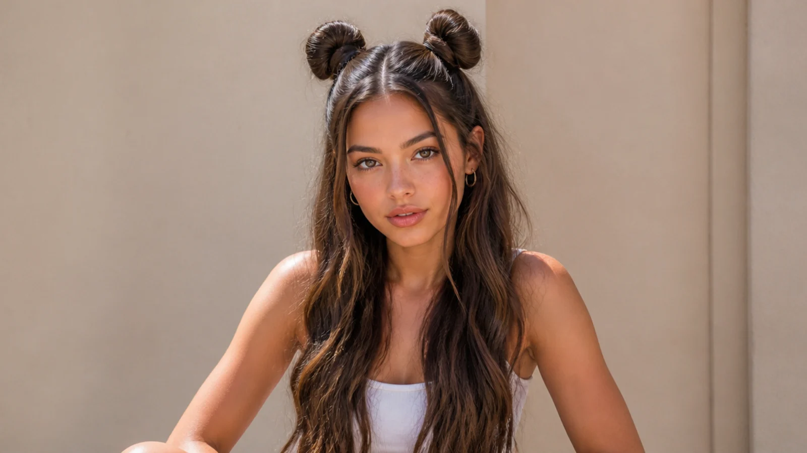 Long-hair space buns secured with double elastics